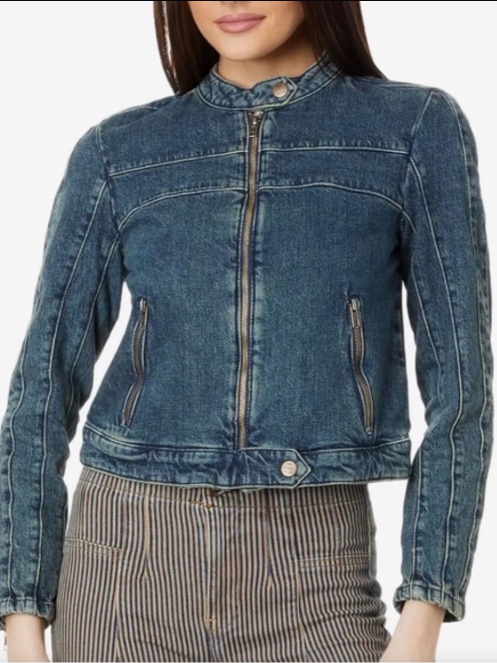 We The Free Indigo Denim Moto Jacket